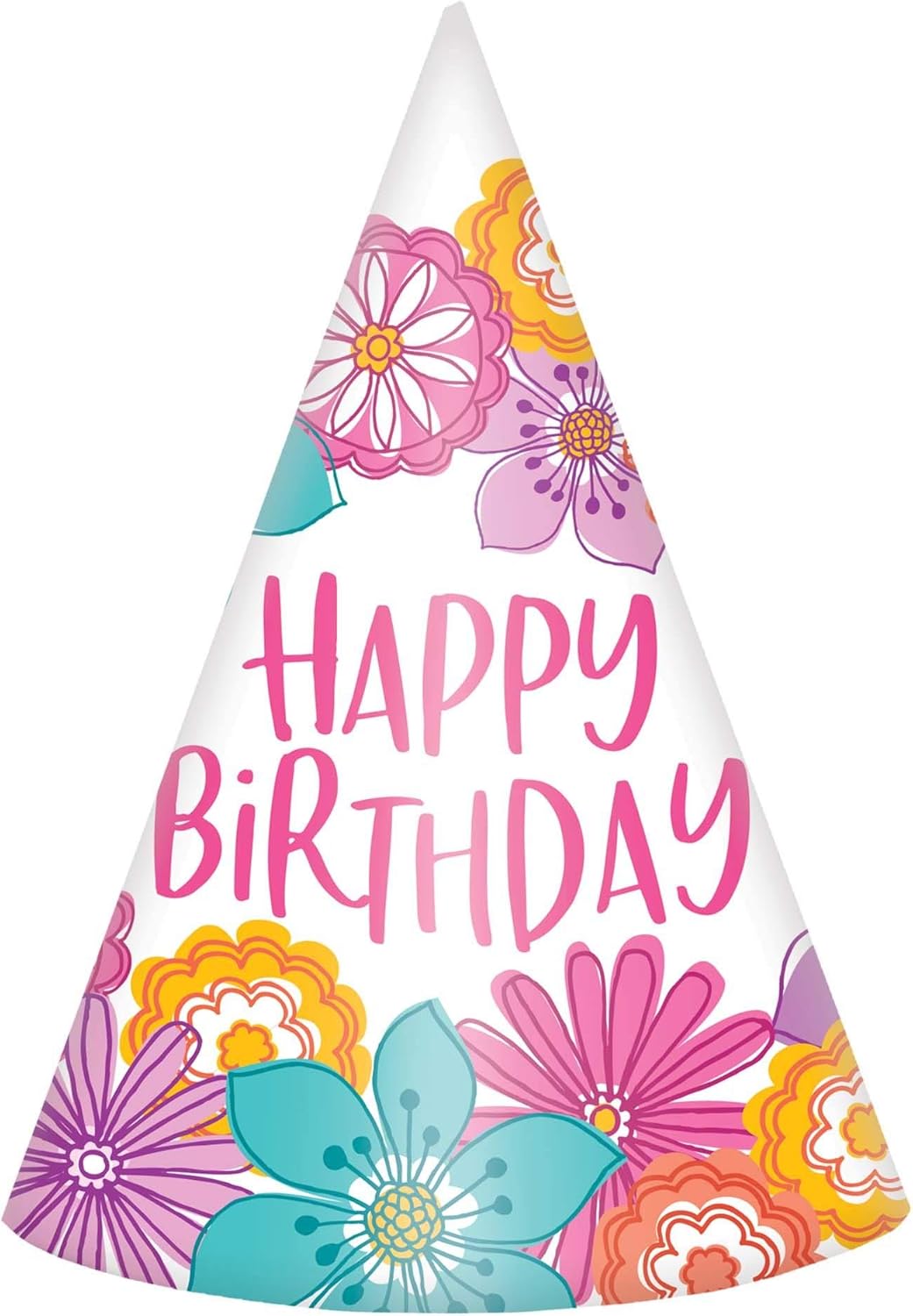 Multicolor Floral"Happy Birthday" Cone Hats - 8 Pcs.: Toys & Games
