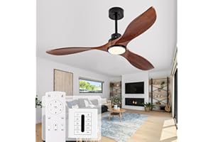 IKTYUW 52 Inch Solid Wood Ceiling Fans with Lights and Remote, 3 Blade Walnut Outdoor Ceiling Fans with Wall Control, Dimmabl