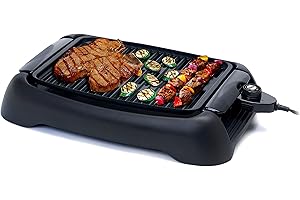 Elite Gourmet EGL-3450 Smokeless Indoor Electric BBQ Grill Dishwasher Safe, Nonstick, Adjustable Temperature, Fast Heat Up, Low-Fat Meals Easy to Clean Design, Black