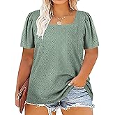 VISLILY Womens-Plus-Size-Summer-Tops Square Neck T Shirts Puff Short Sleeve Blouses Eyelet Tunics XL-5XL