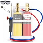 Oxygen MAPP Torch Kit With Pressure Meter With Tank Support, Glasses And Flint Spark Lighter(Gas Cylinders Not Included)