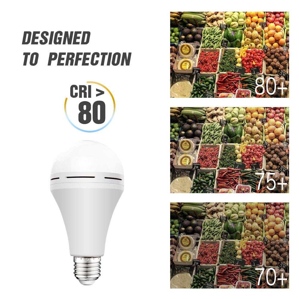 4 Pack Emergency-Rechargeable-Light-Bulb, Stay Lights Up When Power Failure, 1200mAh 15W 80W Equivalent 6000K Battery Operated Light Bulb for Home, Camping, Tent (E27, with Hook)