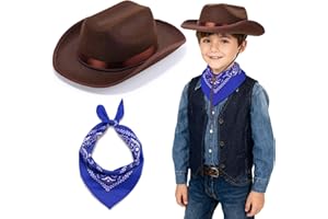 BABELSHAR Toddler Cowboy Hat & Bandana, Felt Cowboy Hats for 3-8, Western Cowgirl Halloween Costume for Kids, Boy and Girl
