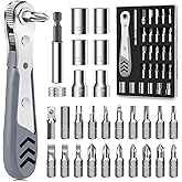TUXIYA 30in1 Right Angle Screwdriver, 36-Tooth Mini Ratchet Wrench, Angle Screwdriver for Tight Spaces, Low Profile Offset sc