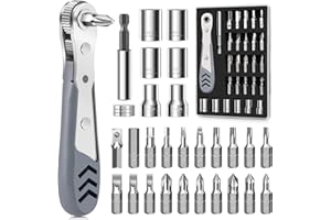 TUXIYA 30in1 Right Angle Screwdriver, 36-Tooth Mini Ratchet Wrench, Angle Screwdriver for Tight Spaces, Low Profile Offset screwdrivers, Magnetic Ratchet Screwdrivers Repair Tool