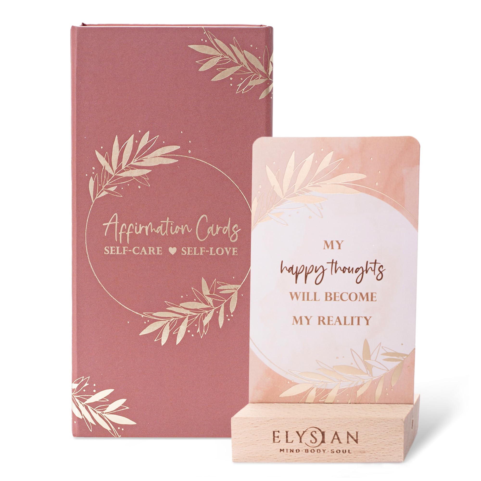 Elysian Wellbeing Affirmation Cards - 54 Motivational Deck with Stand | Boosts Confidence, Self-Esteem & Gratitude | Mindfulness Questions | Gift for Self-Care & Stress-Relief