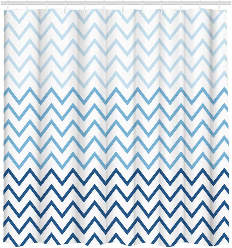 Amazon Com Navy Shower Curtain Modern Blue Pattern With Zigzag Twisty Stripes Image Cloth Fabric Bathroom Decor Set With 12 Hooks 71 Long X71 Wide Home Kitchen