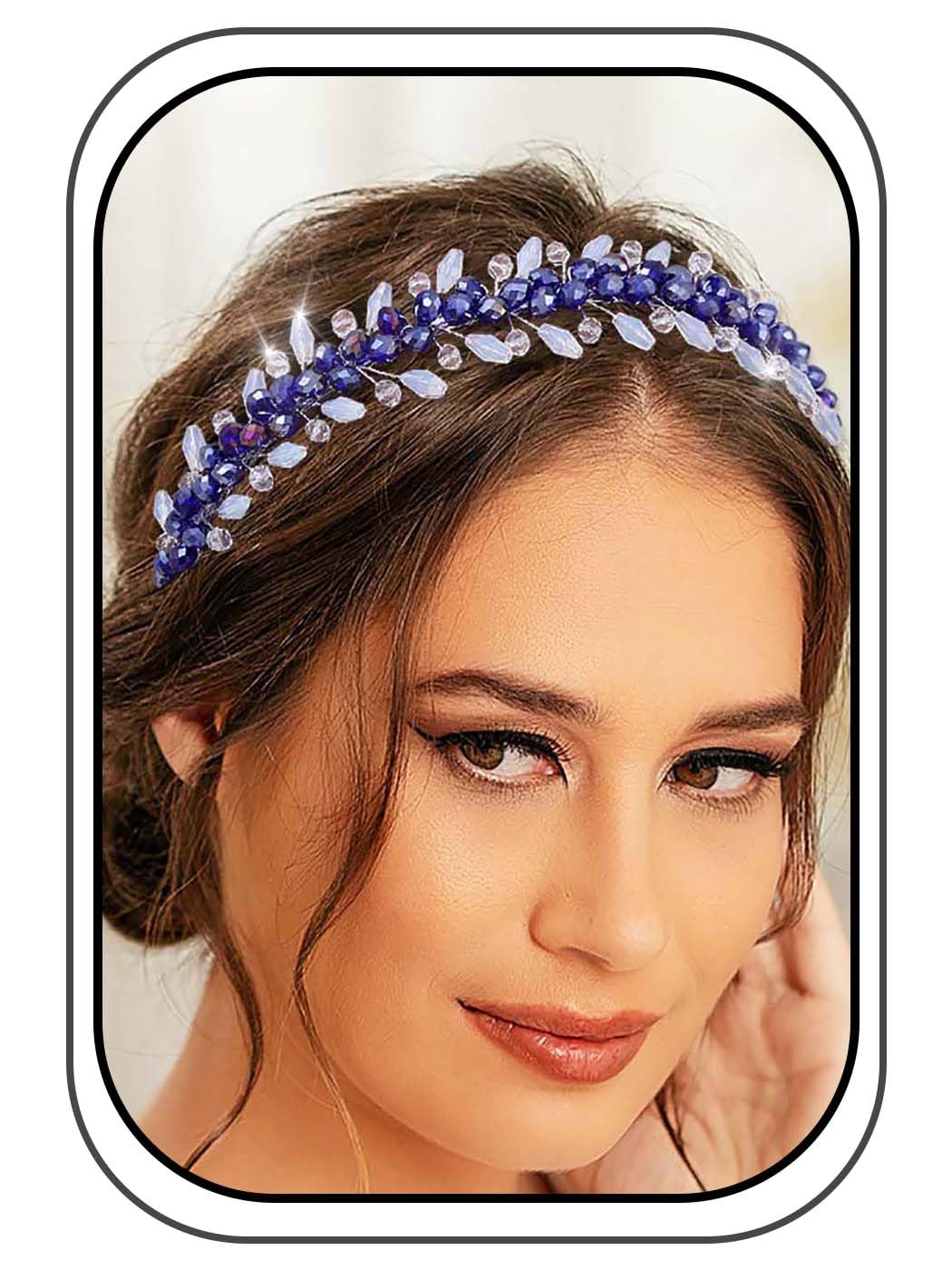 IYOU Bridal Wedding Headbands Blue Crystal Hair Bands Sparkly Rhinesotne Guest Birde Bridesmaid Hair Accessories for Women
