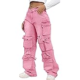 Ryehack Women’s Baggy Jeans Y2k Cargo Jeans Casual High Waist Baggy Denim Cargo Pants with Pockets Streetwear