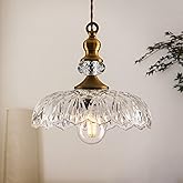 CVKASH Vintage Glass Pendant Light Fixture Brass Modern Adjustable Chandelier Farmhouse Hanging Light for Hallway Porch Kitch