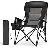 LET'S CAMP Oversized Camping Chairs 29.52" High Back Heavy Duty Lawn Chair Support 500LBS, Portable Collapsible Chair with Cup Holder, Side Pocket(Black)