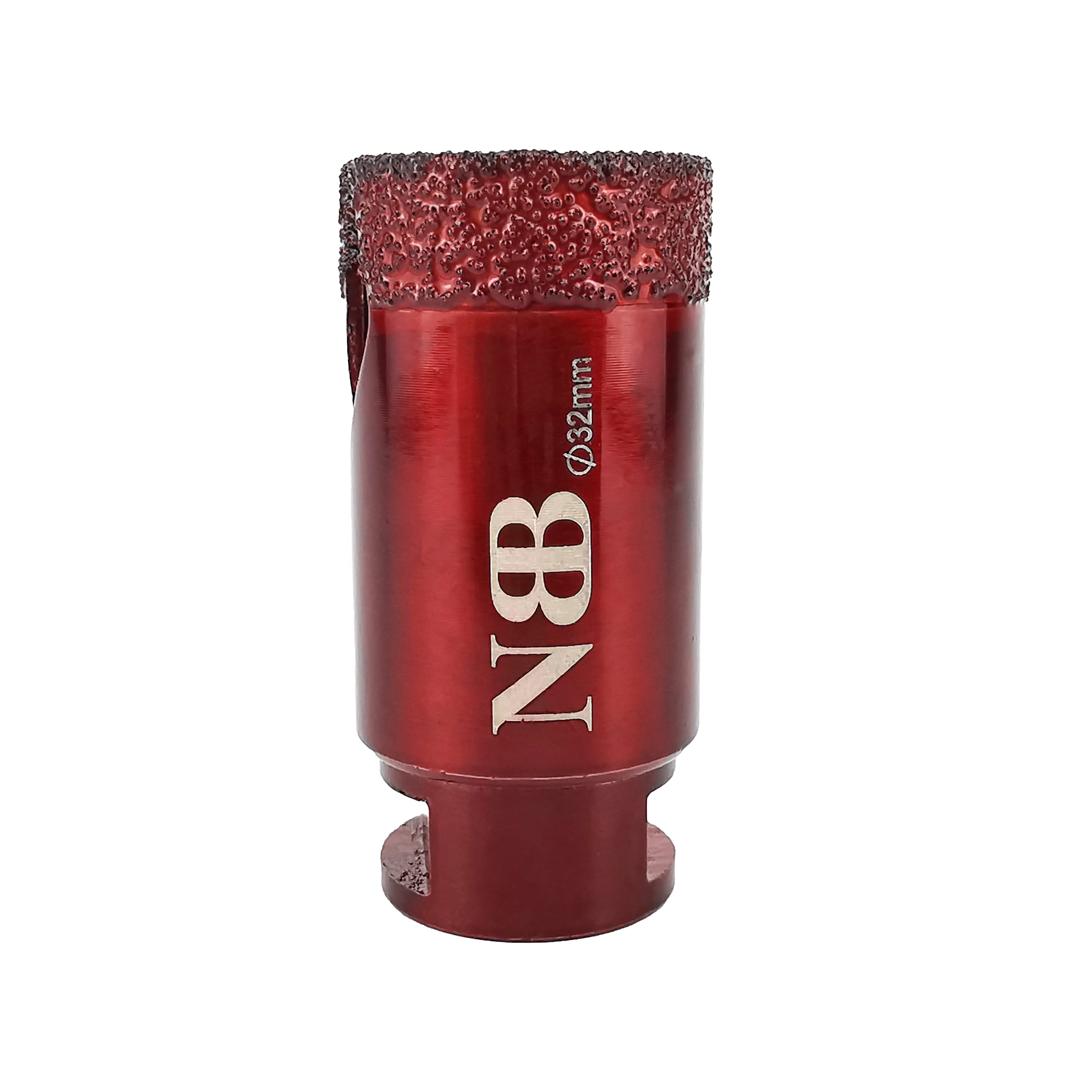 NBB vacuum brazed diamond hole saw with M14 in shiny red color, for dry or wet drilling professionally on hard porcelain, ceramic, tile, granite, marble, fast, durable, for angle grinder (32mm)