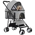 FDW Pet Stroller 3 in 1 Multi-Function Dog Stroller Jogging Stroller with Detachable Carrier, Lightweight Travel Stroller for Small and Medium-Sized Pets (Grey, 4 Wheels)
