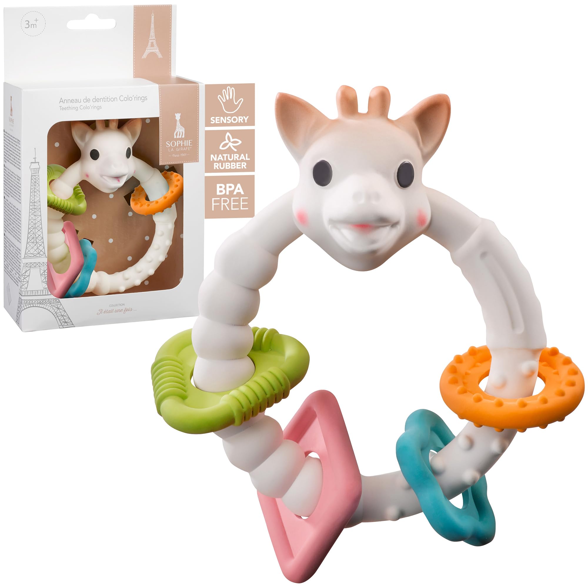 Sophie la Girafe® Sensory Teething Ring – 100% Natural Rubber, Multi-Textured Baby Teether – Lightweight, Chewable & Ergonomic – French-Made First Toy in Gift Box – BPA-Free & Safe from Birth