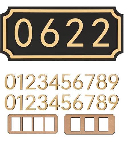 Hqvbvc Address Numbers Sign – 2 Full Sets (0-9) Gold Acrylic Numbers, Self-Adhesive, 9.9 X 4.3 Inch Plaque For House, Mailbox, Apartment, Office, Hotel – Great Housewarming Gift
