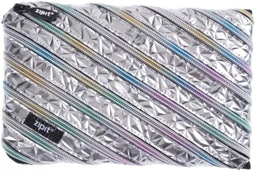 ZIPIT Metallic Big Pencil Case/Cosmetic Makeup Bag, Silver