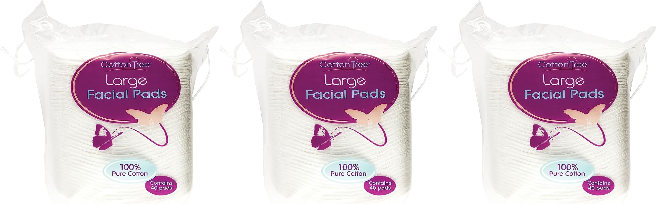 Happy bees Bundle Cotton Tree Large Oval Cotton Wool Pads 40 per pack (Triple Pack)