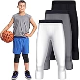 Tisancy 3 Pcs 3/4 Boys Compression Leggings Youth Basketball Quick Dry Base Layer Athletic Tights for Sports Workout Running