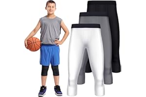 Tisancy 3 Pcs 3/4 Leggings for Sports Quick Dry Basketball Compression Pants Base Layer Athletic Tights for Sports Baseball