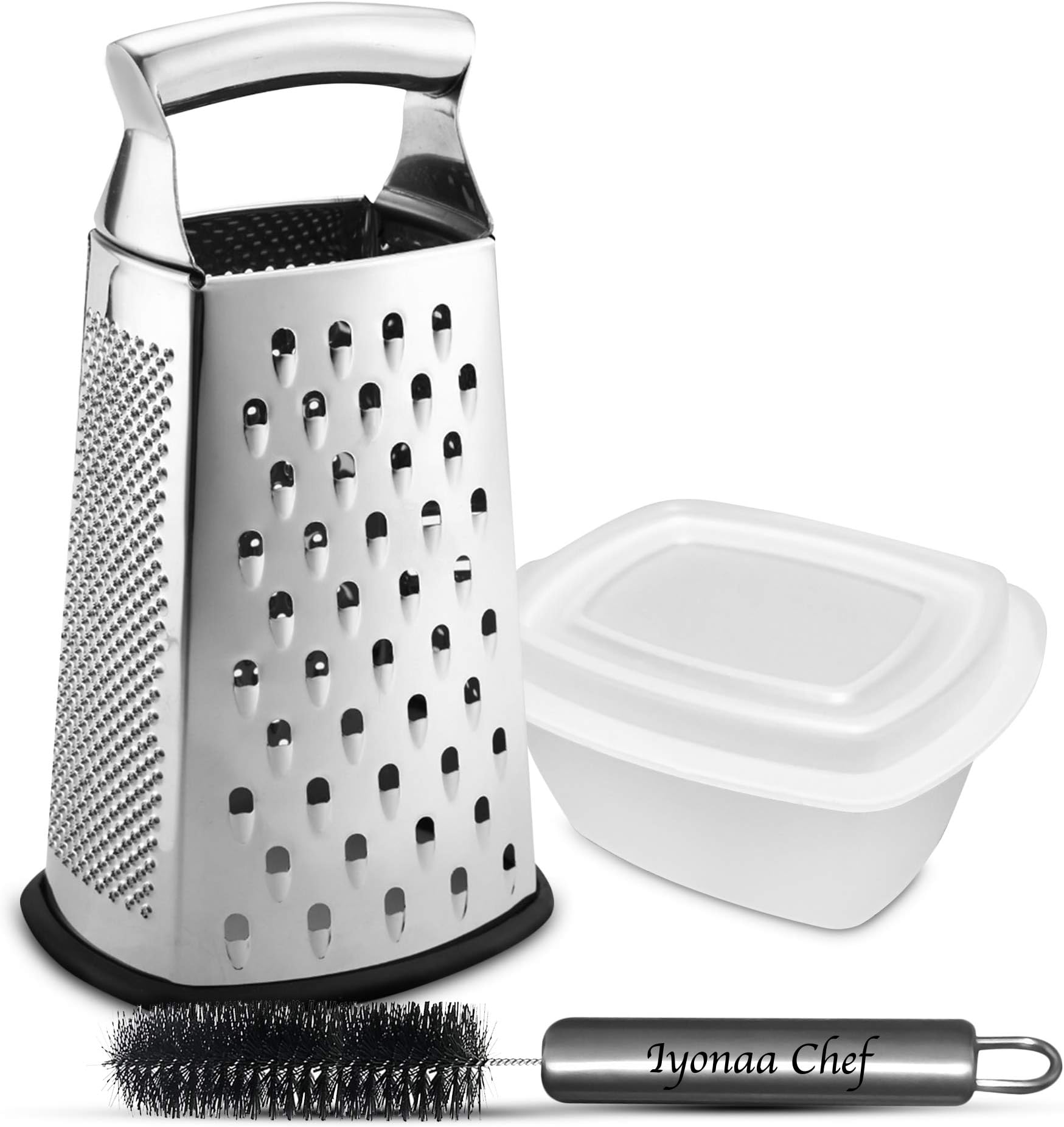 IyonaaChef Box Grater with Storage Container & Cleaning Brush for Professionals - 4 Sides Slicer/Zester/Chopper/Cutter for a Course, Medium, Fine & Sliced Grating