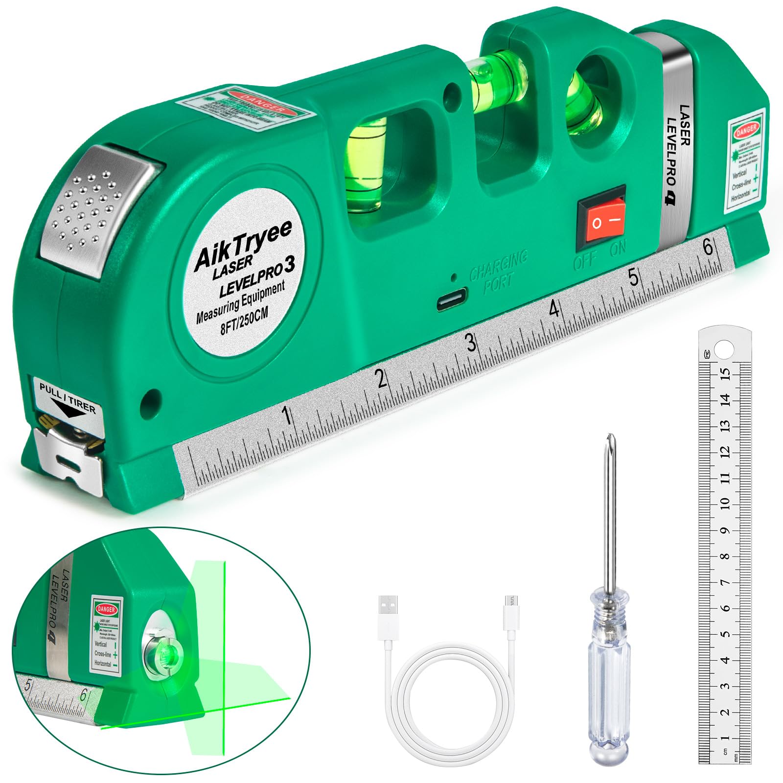 Photo 1 of Level Tool Laser Level Leveler tool Cross Line Vertical and Horizontal Line with USB Rechargeable for Picture Hanging cabinets Tile Walls by AikTryee.