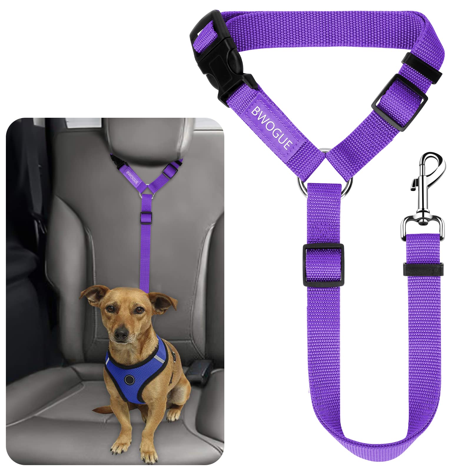 BWOGUE Pet Dog Cat Seat Belts, Car Headrest Restraint Adjustable Safety Leads Vehicle Seatbelt Harness (1 Pack)