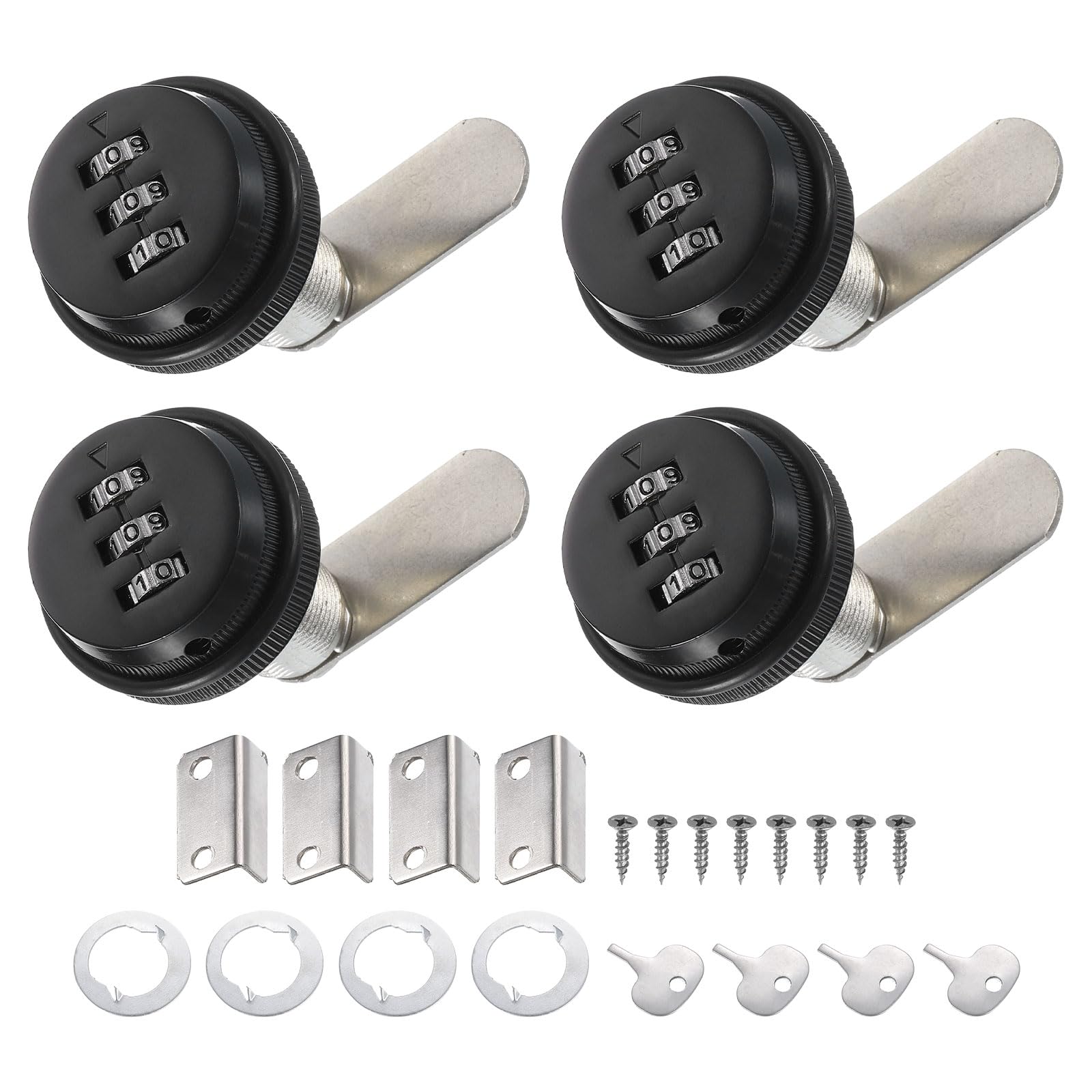 PATIKIL 1-1/8" Combination Cam Lock, 4 Pcs File Cabinet Locks with Combination Password Coded Cabinet Locks with Cylinder Chrome for 0.6-1" Thick Wood Drawer Mailbox Filing Cabinet, Black