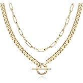 MJartoria Layered Gold Necklace for Women, 14K Gold Plated Trendy Dainty Adjustable Chain Necklaces Gold Jewelry Gifts