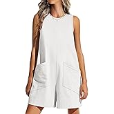 Creerer Women's Summer Rompers Loose Overalls Casual Sleeveless Short Jumpsuits with Pockets