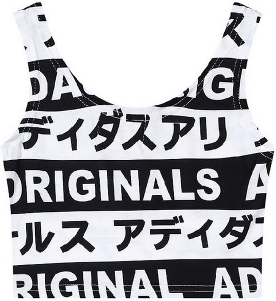 Japanese Kanji Cute Emoji Crop Tops Shirts Loose Tank Top Sleeveless (Free Size)