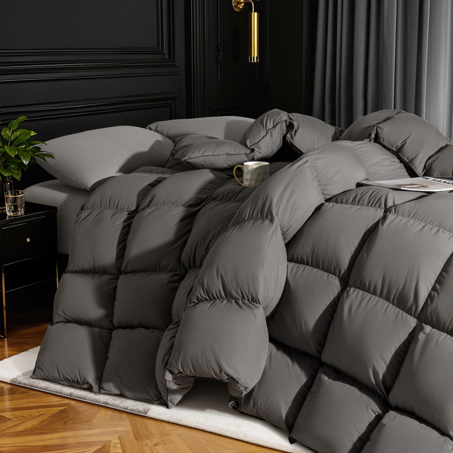 Photo 1 of THX9ZRNM 75% Canadian Goose Down Comforter Queen Size, Ultra Soft 100% Cotton Fabric, 850 Fill Power All Season Duvet Insert, Hotel Luxury Bedding Comforters (Dark Gray,90"x90")