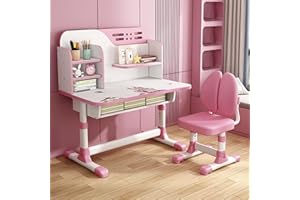 CDAR 2024 Upgraded Kids Desk Set, Cartoon Pattern Height Adjustable Children Table Chair Set Ergonomic Scientific Separation Study Writing Desk with Tilt Book Stand Drawer Birthday Gift for Boys Girls