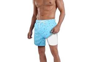QRANSS Mens Swim Trunks Compression Liner Quick Dry 5.5'' Swimwear Swim Shorts with Boxer Brief Lined