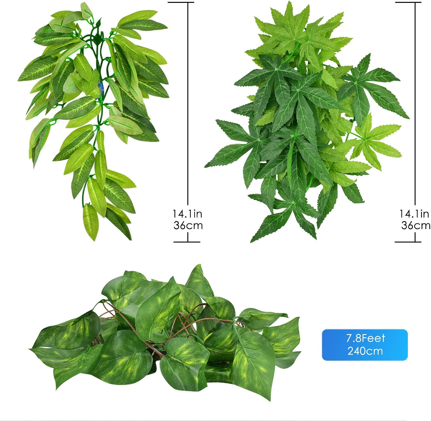 Fishtank Ornament Green Leaves,ERKOON Artificial Plastic Plant 3 Pieces Set Reptile Habitat and Aquarium Fish Terrarium and Home Aquarium Decor - Image 3