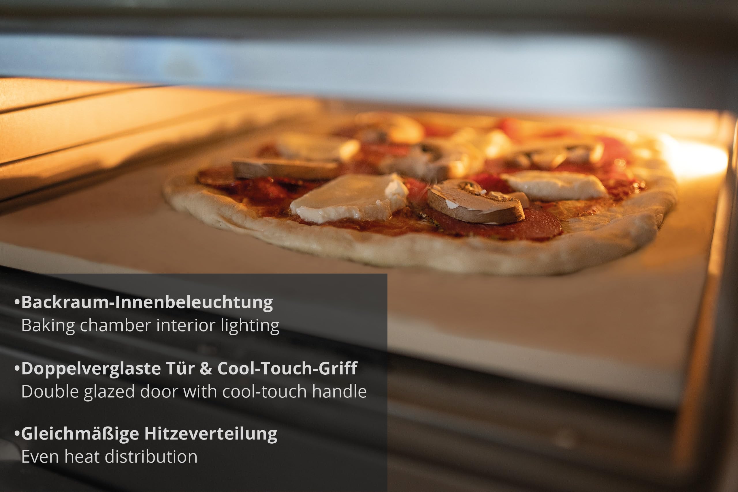 Unold Pizzaofen LUIGI 68816 | Elektrischer Pizza Ofen aus rostfreiem Edelstahl mit Pizzastein mit bis zu 450°C, nur ca. 2 Minuten Backzeit, energiesparend, 1.700 Watt 6