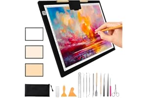 Benss A4 Rechargeable LED Light Pad for Tracing with Weeding Vinyl Set, Light Board with Top Magnetic Clip 3 Colors Stepless Dimmable Brightness Light Box for Diamond Painting Weeding Vinyl