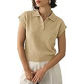 Saodimallsu Womens Cap Short Sleeve Sweater Top Summer Polo Shirts Button Collared Knit Business Casual Pullover Sweater