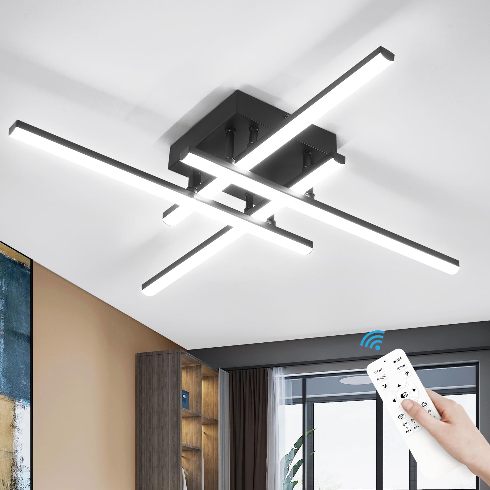 Photo 1 of CANEOE Modern Ceiling Light Fixture Sputnik Dimmable Ceiling Light with Remote Control Black Flush Mount Chandelier Ceiling Lamp for Bedroom Living Room Kitchen Led Light Fixtures Ceiling Mount