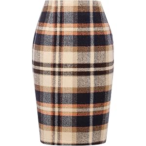 Skirts for Women Stretchy Bodycon Plaid Skirt Business Knee Length Pencil Skirt High Waisted Slim Fit Skirts