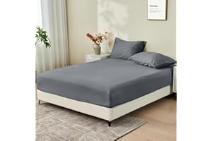 GOKOTTA 100% Bamboo Rayon Fitted Sheet King Size with Pillow Cases, 300 TC Super Soft Breathable Cooling Fitted Sheet King Size with 4 Elastic Corner Straps - 16" Pocket King Bed Fitted Sheet Set