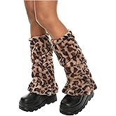 RoseSeek Women's 1 Pair Leopard Print Fuzzy Leg Warmers Y2K Furry Long Boot Cuffs Cover Cheetah Pile Leg Warmers