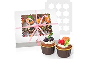 ZKKZOMA 12 Pack Cupcake Boxes with Pink Ribbon & Stickers Bakery Style with Window Display Boxes for Cupcakes Muffins, Cookie