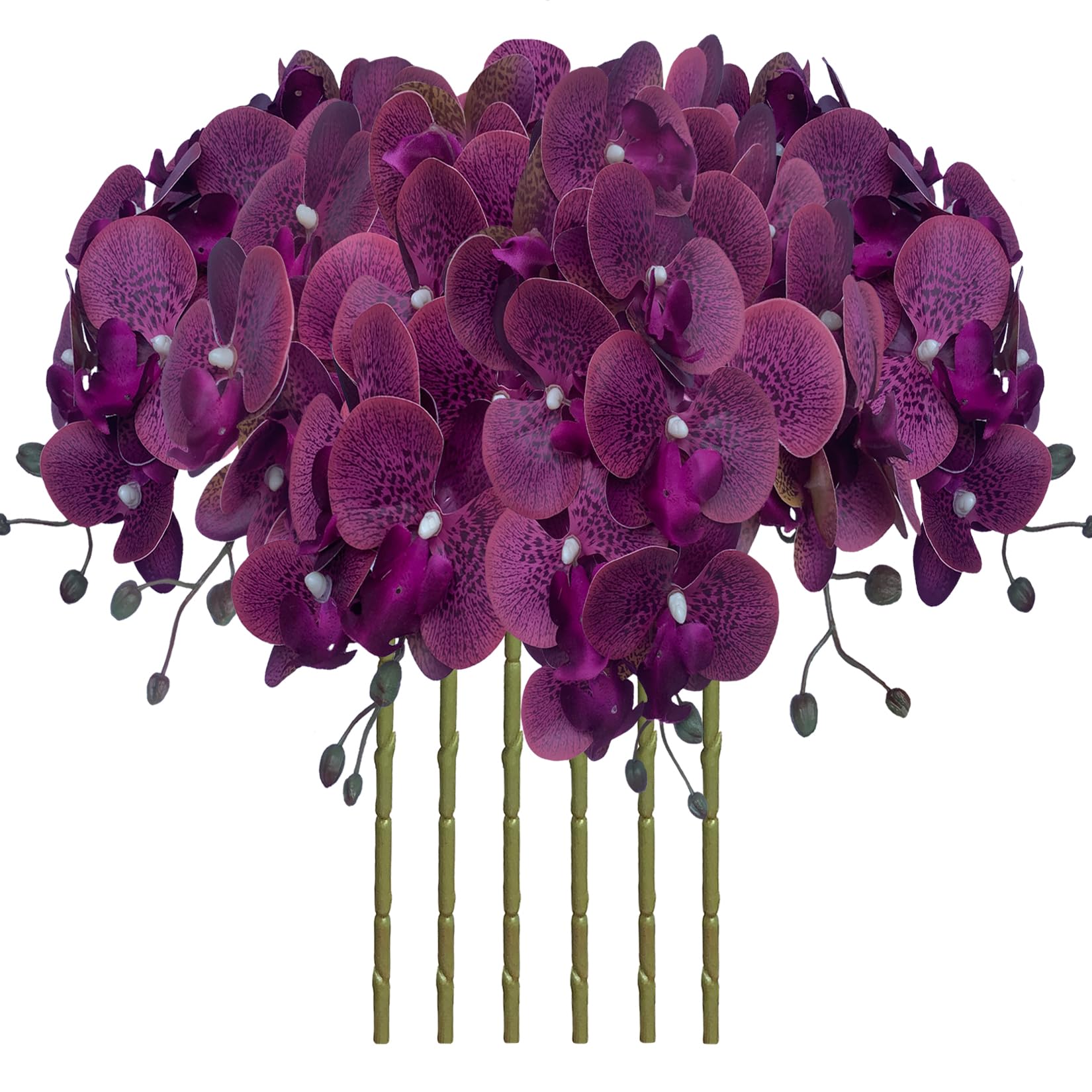 FagusHome 32 Inch Artificial Phalaenopsis Flowers 6 Pcs Artificial Orchid Flowers Stem Plants for Home Décor (Purple Piebald) — image 1