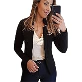 YINGLOP Women's Open Front Work Blazer Business Long Sleeve Jackets Solid Color Office Short Cardigans