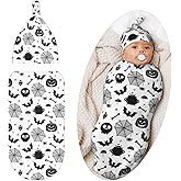 Jarverce Gothic Swaddle Blanket for Baby, Goth Swaddling Sleeping Bag Sack, Halloween Pumpkin Bat Baby Stuff