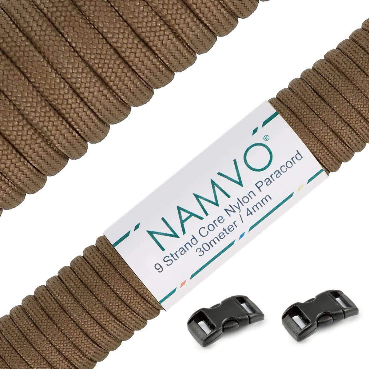 Namvo Mil Spec Type III Nylon Parachute Cord, 9 Inner Strands Strong Breaking Strength 4mm Diameter 100 Feet 550 Paracord