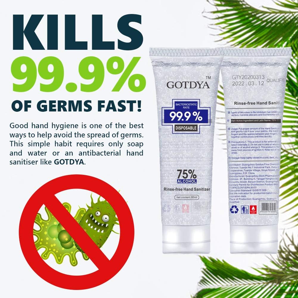 GOTDYA Rinse Free Hand Sanitizer Gel w/75 Alcohol 50pcs (80ml ea) 19.