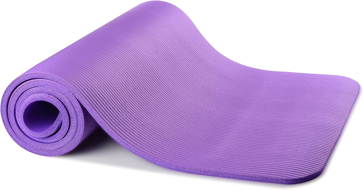 Fitvids 1/2-Inch Extra Thick High Density Anti-Tear Exercise Yoga Mat with Carrying Strap, Purple - Image 2