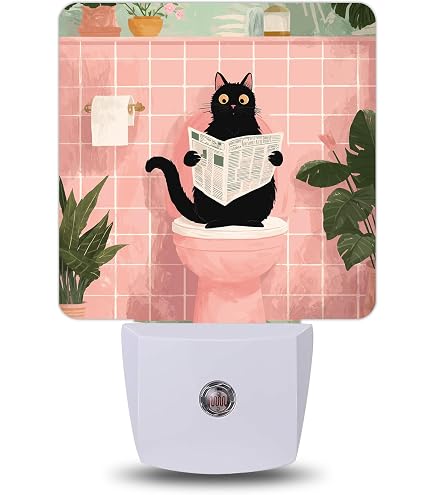 Cat Bread Coffee LED Night Light With Auto Dusk-to-Dawn Sensor – 0.5W Warm White Plug-In Nightlight, Dimmable, Energy-Efficient For Bedroom Hallway Stairs