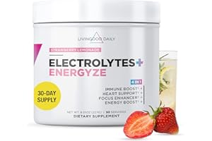 Livingood Daily Electrolytes Powder, Electrolytes Hydration Powder with Vitamin C, Taurine, D Ribose & FOS, Sugar Free Electrolyte Drink Mix, Keto, Gluten Free, Strawberry Lemonade, 30 Servings